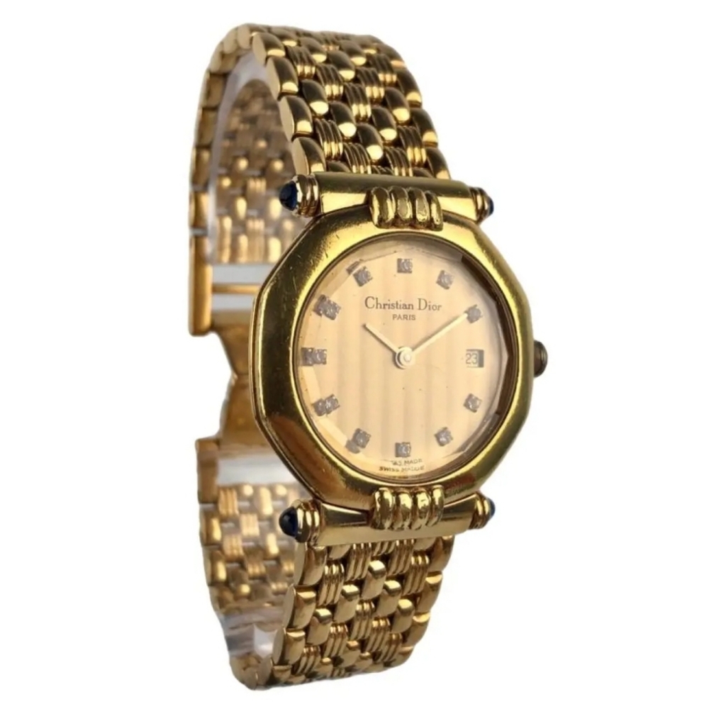 Vintage Christian Dior Gold Diamond & Sapphire Watch
